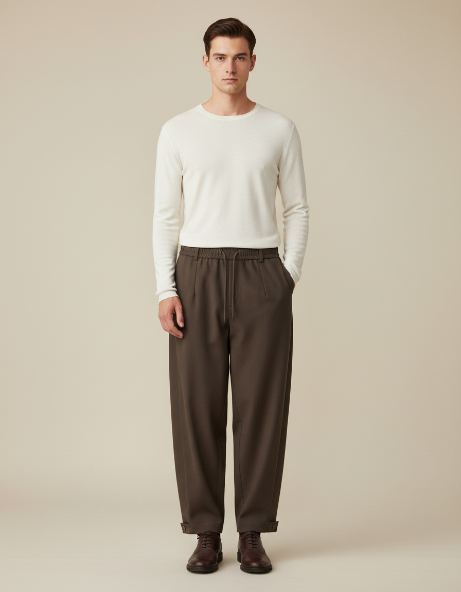 Pantalon Chinois Marron Ample Fluide Décontracté Homme - Gabardine