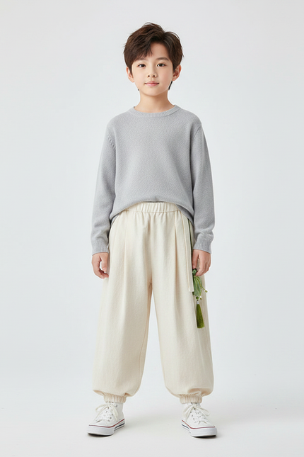 Pantalon Chinois Écru Ample Coton Enfant Décontracté - Beige