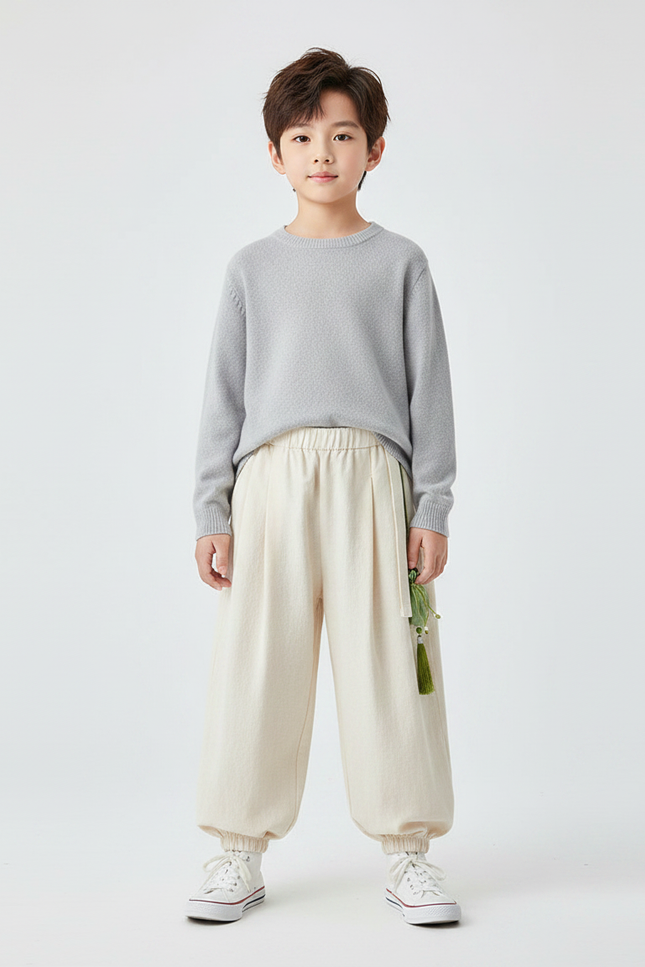 Pantalon Chinois Écru Ample Coton Enfant Décontracté - Beige