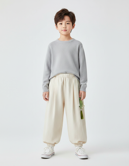 Pantalon Chinois Écru Ample Coton Enfant Décontracté - Beige