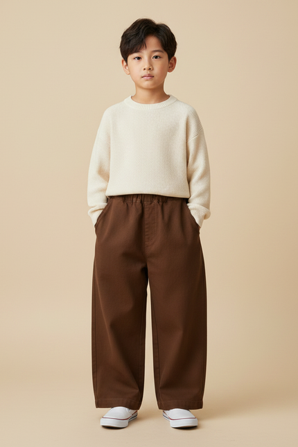 Pantalon Chinois Marron Ample Garçon Décontracté Élastique - Toile