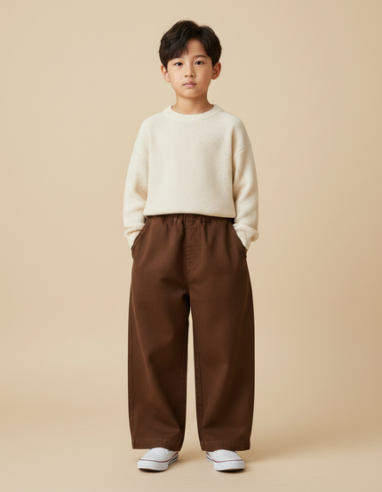 Pantalon Chinois Marron Ample Garçon Décontracté Élastique - Toile