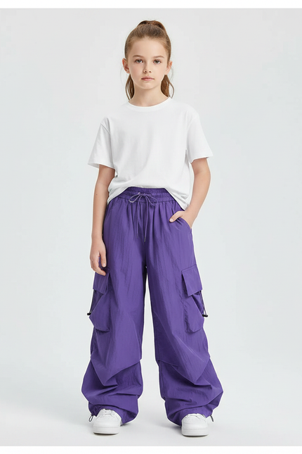 Pantalon Chinois Violet Cargo Ample Décontracté Enfant - Polyester