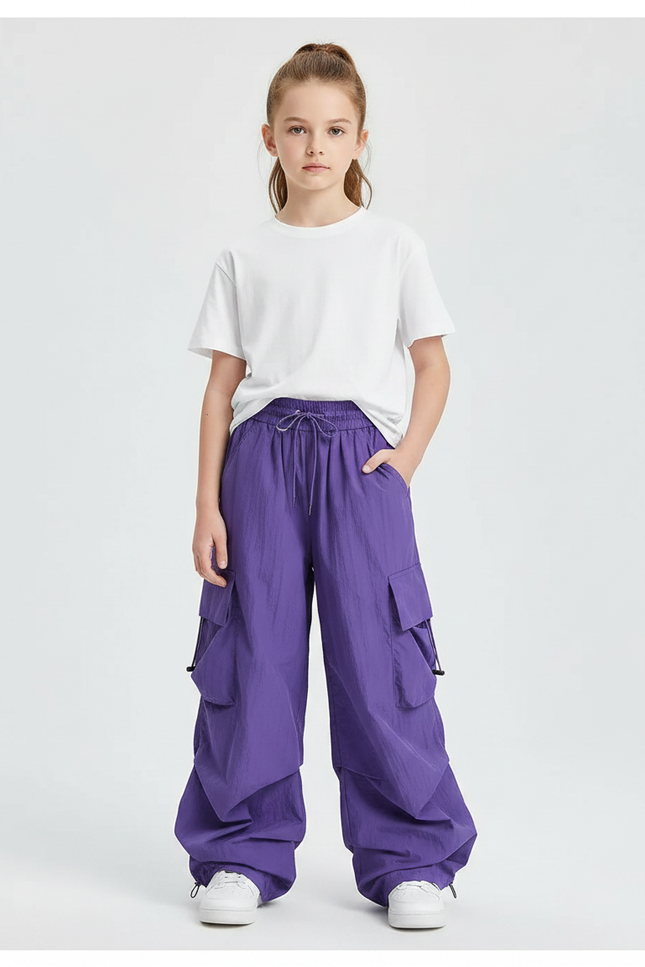 Pantalon Chinois Violet Cargo Ample Décontracté Enfant - Polyester