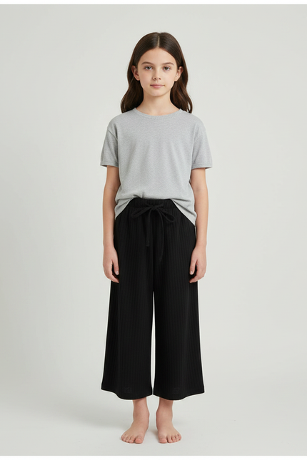 Pantalon Chinois Noir Côtelé Ample Enfant Décontracté - Cordé