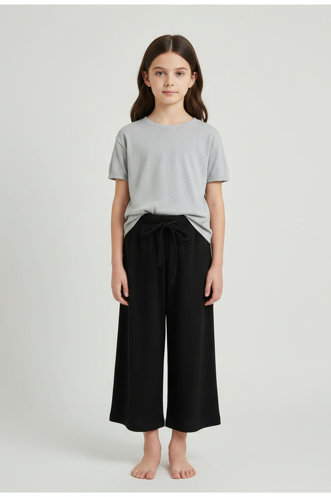 Pantalon Chinois Noir Côtelé Ample Enfant Décontracté - Cordé