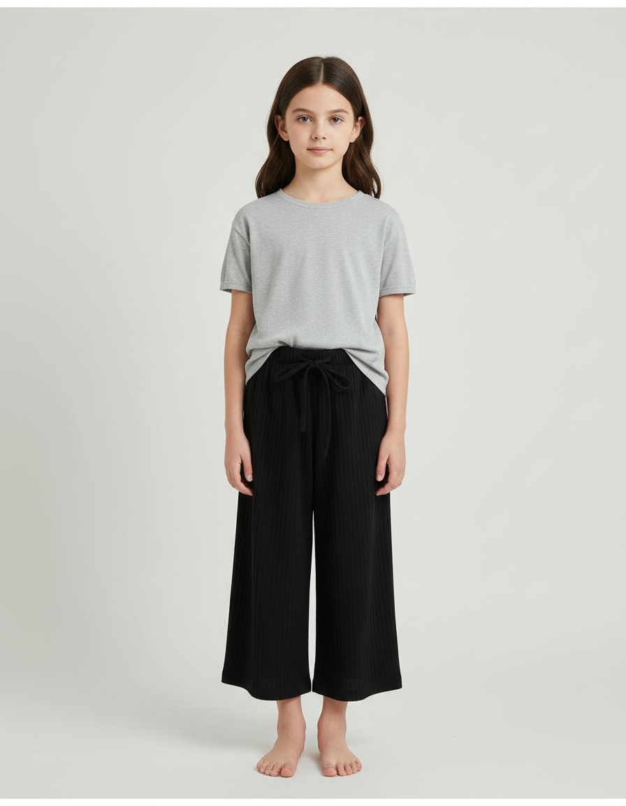 Pantalon Chinois Noir Côtelé Ample Enfant Décontracté - Cordé