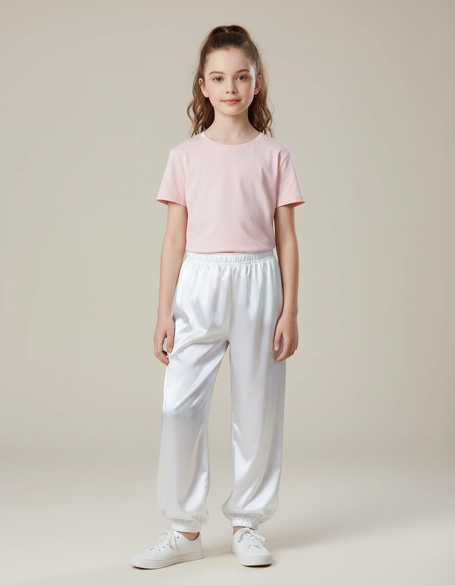 Pantalon Chinois Blanc Satiné Ample Enfant