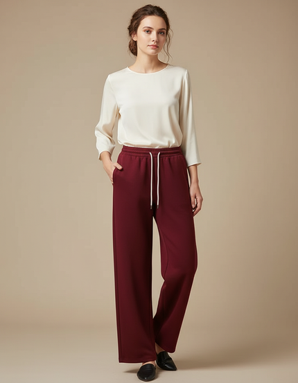 Pantalon Chinois Bordeaux Ample Cordon Décontracté Femme - Molleton