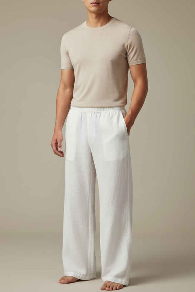 Pantalon Chinois Homme Blanc Ample - Lin