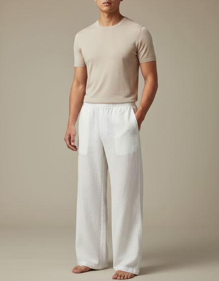 Pantalon Chinois Homme Blanc Ample - Lin