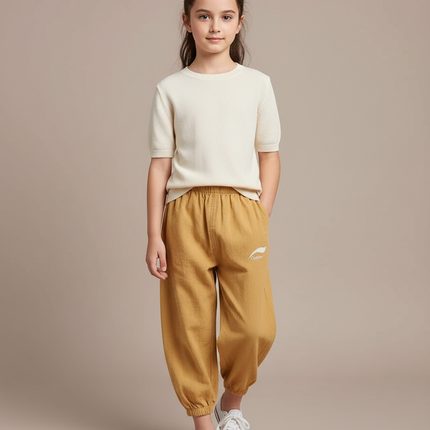 Pantalon Chinois Jaune Ample Coton Enfant Décontracté