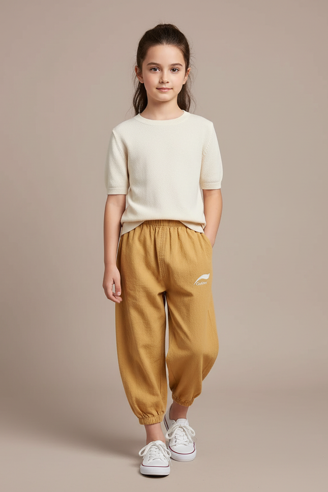 Pantalon Chinois Jaune Ample Coton Enfant Décontracté