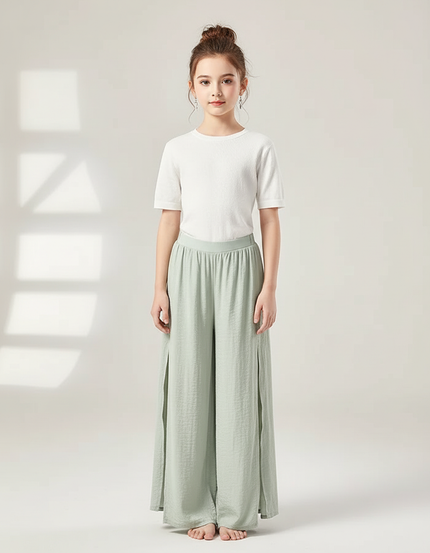 Pantalon Chinois Vert Clair Fluide Fendu Danse - Viscose