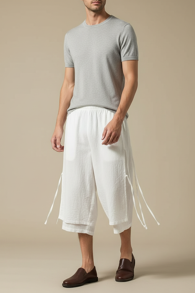 Pantalon Chinois Blanc Ample Lin Homme Décontracté