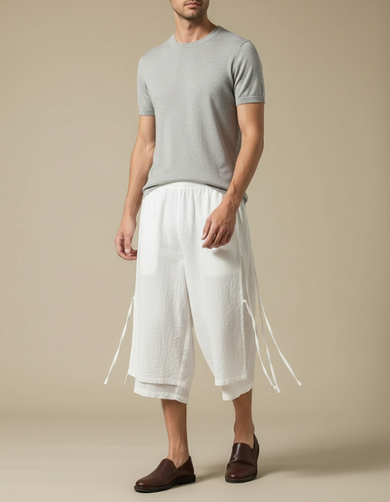 Pantalon Chinois Blanc Ample Lin Homme Décontracté