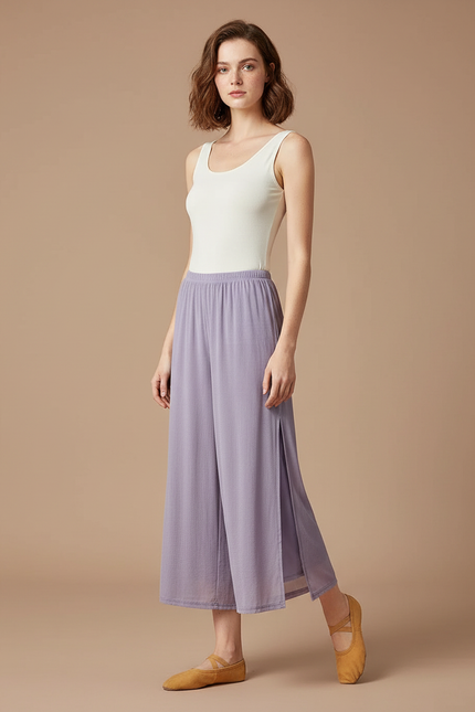 Pantalon Chinois Violet Ample Fluide Fendu Élégant - Polyester