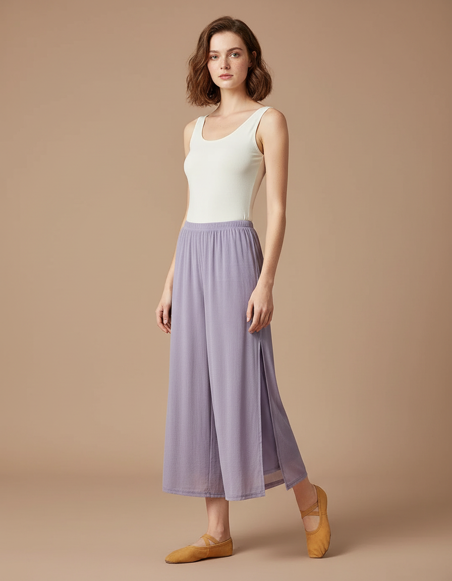 Pantalon Chinois Violet Ample Fluide Fendu Élégant - Polyester
