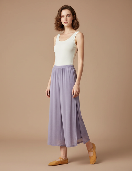 Pantalon Chinois Violet Ample Fluide Fendu Élégant - Polyester