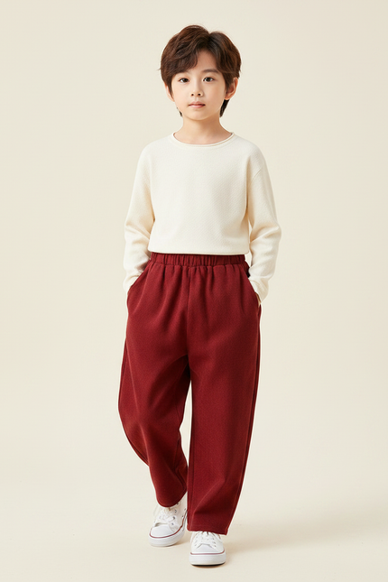 Pantalon Chinois Bordeaux Ample Molleton Enfant Décontracté