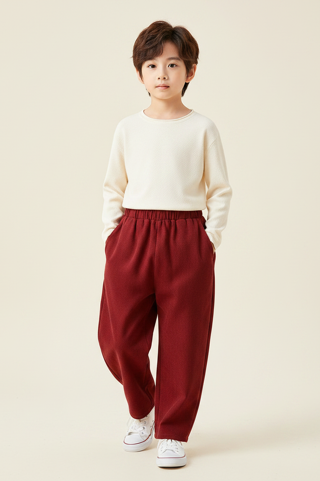 Pantalon Chinois Bordeaux Ample Molleton Enfant Décontracté