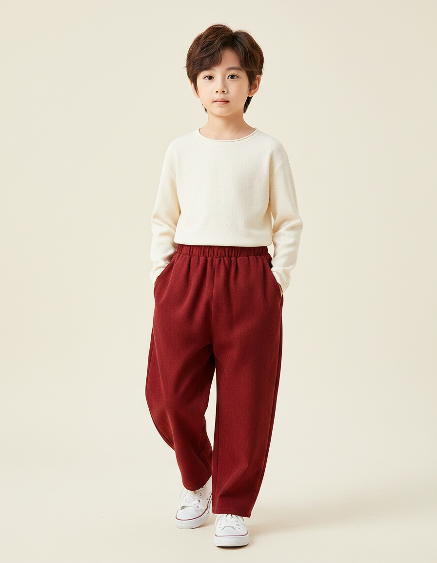 Pantalon Chinois Bordeaux Ample Molleton Enfant Décontracté