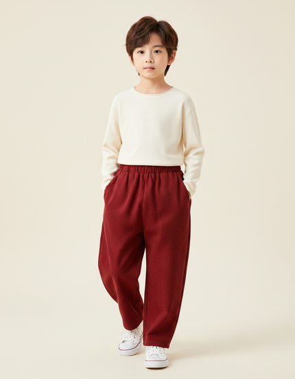 Pantalon Chinois Bordeaux Ample Molleton Enfant Décontracté