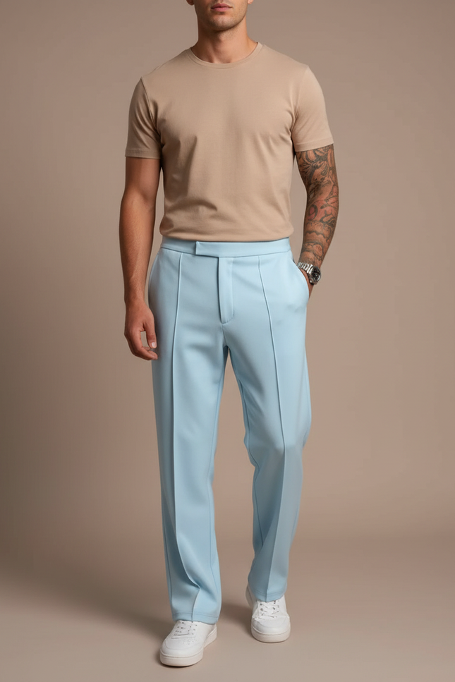 Pantalon Chinois Bleu Ciel Droit Fluide Élégant - Polyester