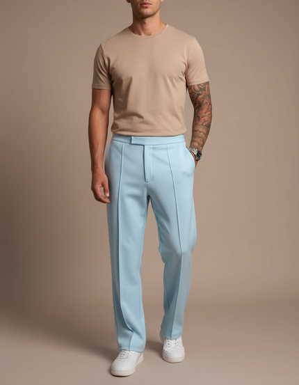 Pantalon Chinois Bleu Ciel Droit Fluide Élégant - Polyester