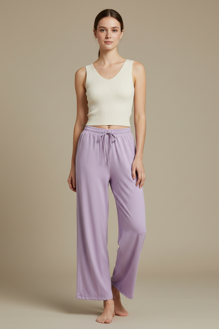 Pantalon Chinois Violet Ample Droit Fluide Élégant - Viscose