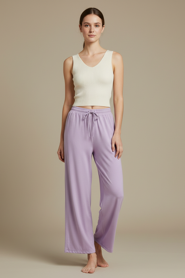 Pantalon Chinois Violet Ample Droit Fluide Élégant - Viscose
