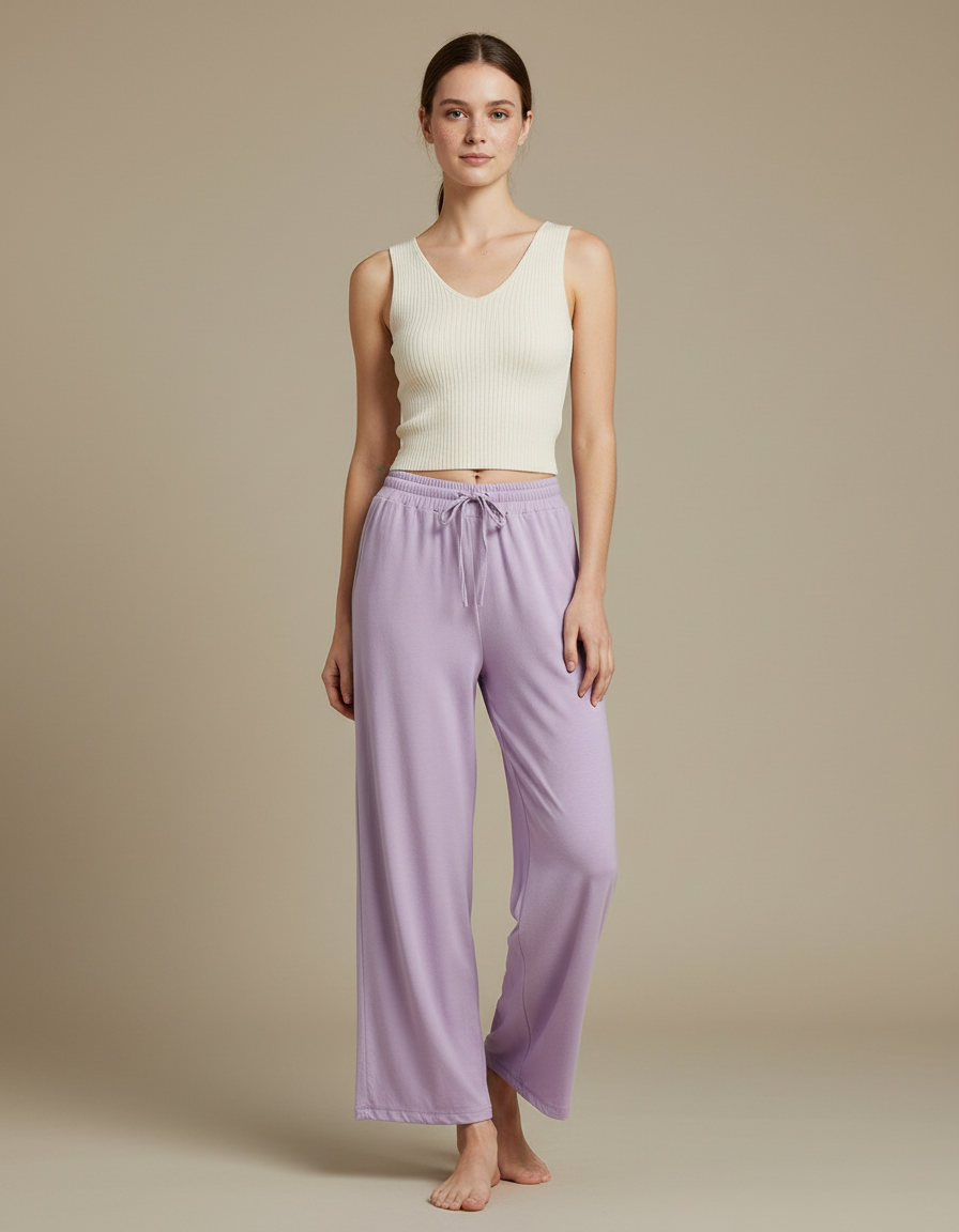 Pantalon Chinois Violet Ample Droit Fluide Élégant - Viscose