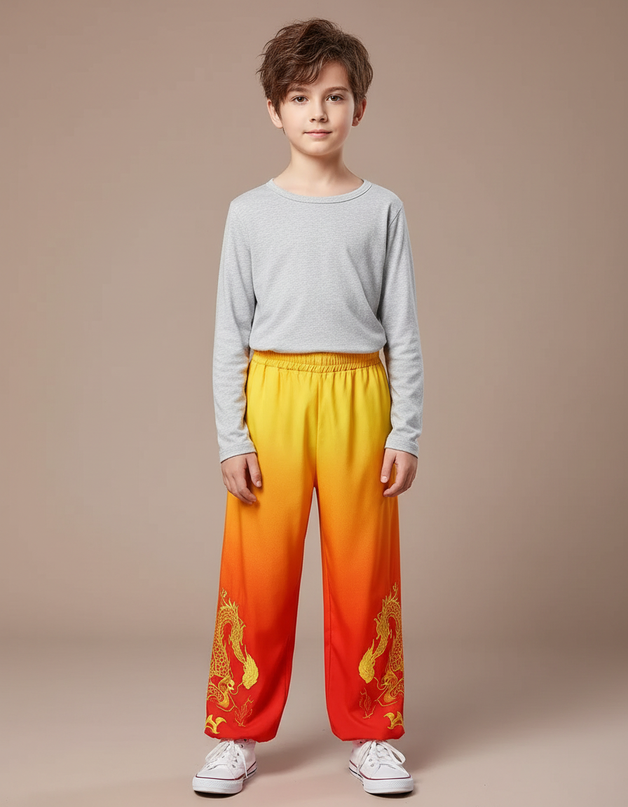 Pantalon Chinois Dégradé Dragon Ample Enfant - Multicolore Polyester