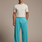 Pantalon Chinois Ample Fluide Turquoise Uni Unisexe - Bleu Polyester
