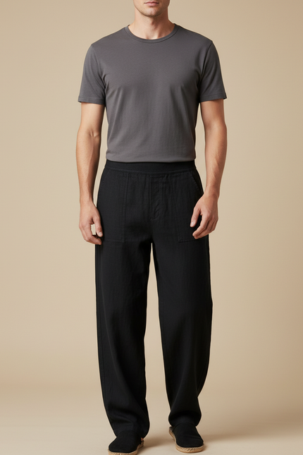 Pantalon Chinois Noir Ample Coton Homme Confortable