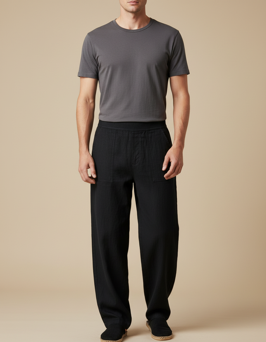 Pantalon Chinois Noir Ample Coton Homme Confortable
