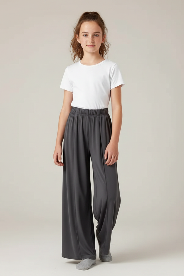 Pantalon Chinois Gris Fluide Ample Viscose Danse Fille