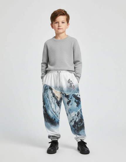 Pantalon Chinois Montagne Neige Imprimé Ample Jogger Garçon - Molleton