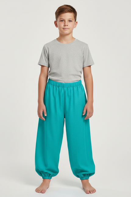 Pantalon Chinois Turquoise Ample Bouffant Enfant - Bleu Viscose