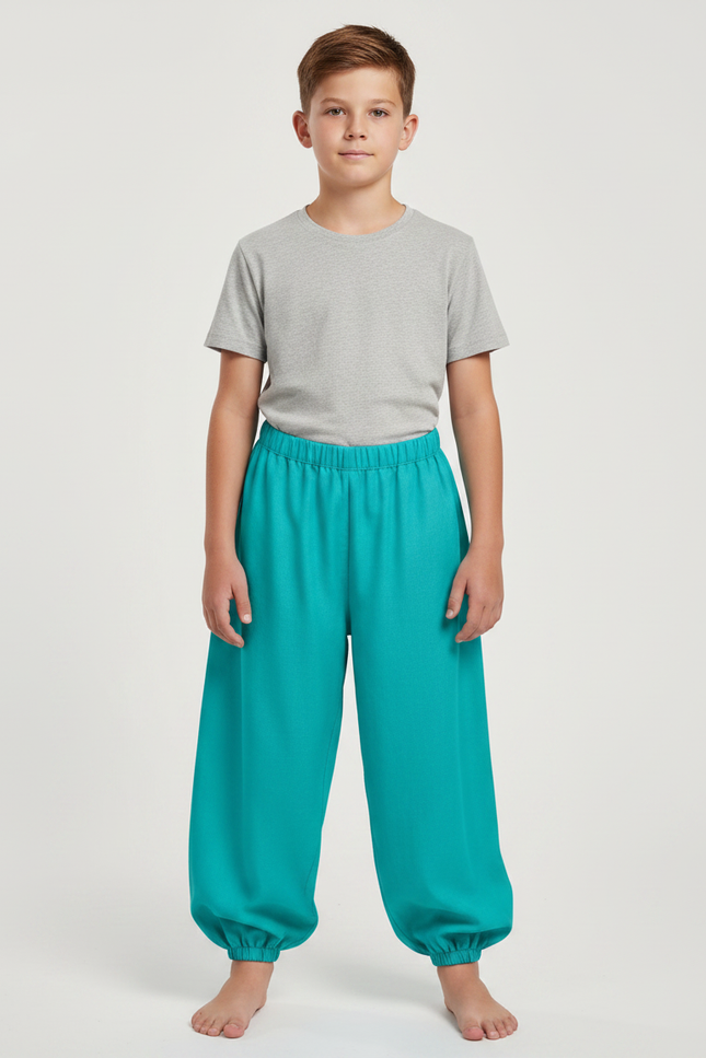 Pantalon Chinois Turquoise Ample Bouffant Enfant - Bleu Viscose