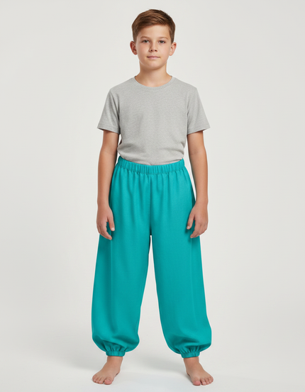 Pantalon Chinois Turquoise Ample Bouffant Enfant - Bleu Viscose