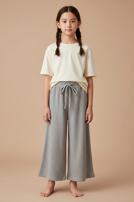 Pantalon Chinois Gris Côtelé Large Ample Enfant - Maille