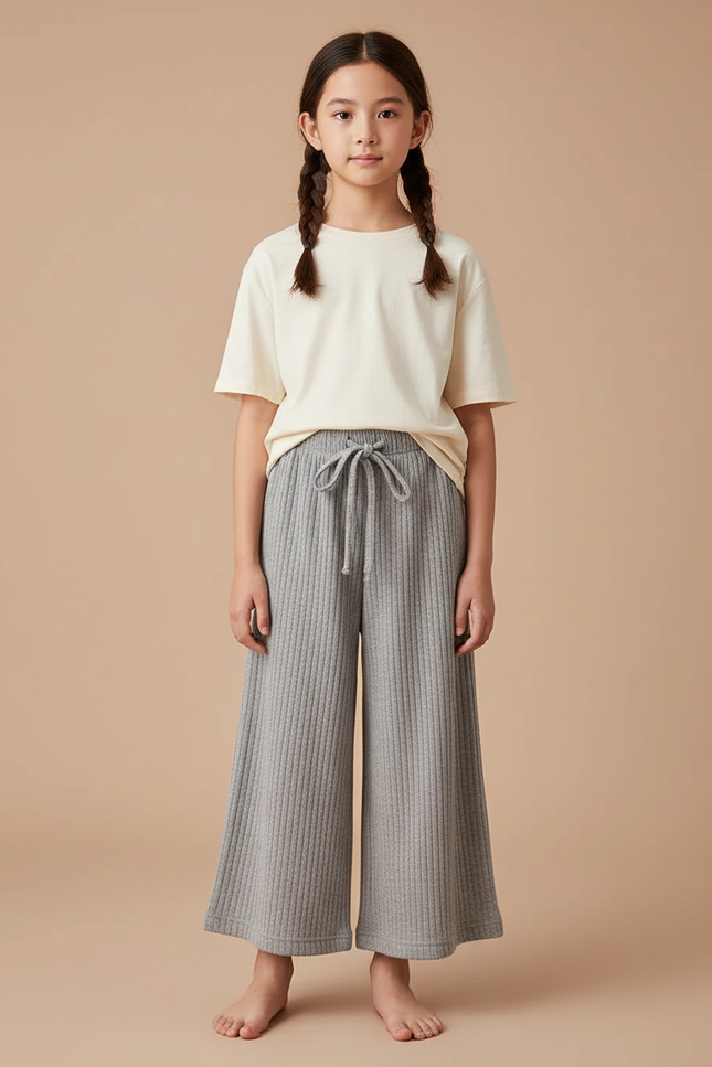 Pantalon Chinois Gris Côtelé Large Ample Enfant - Maille