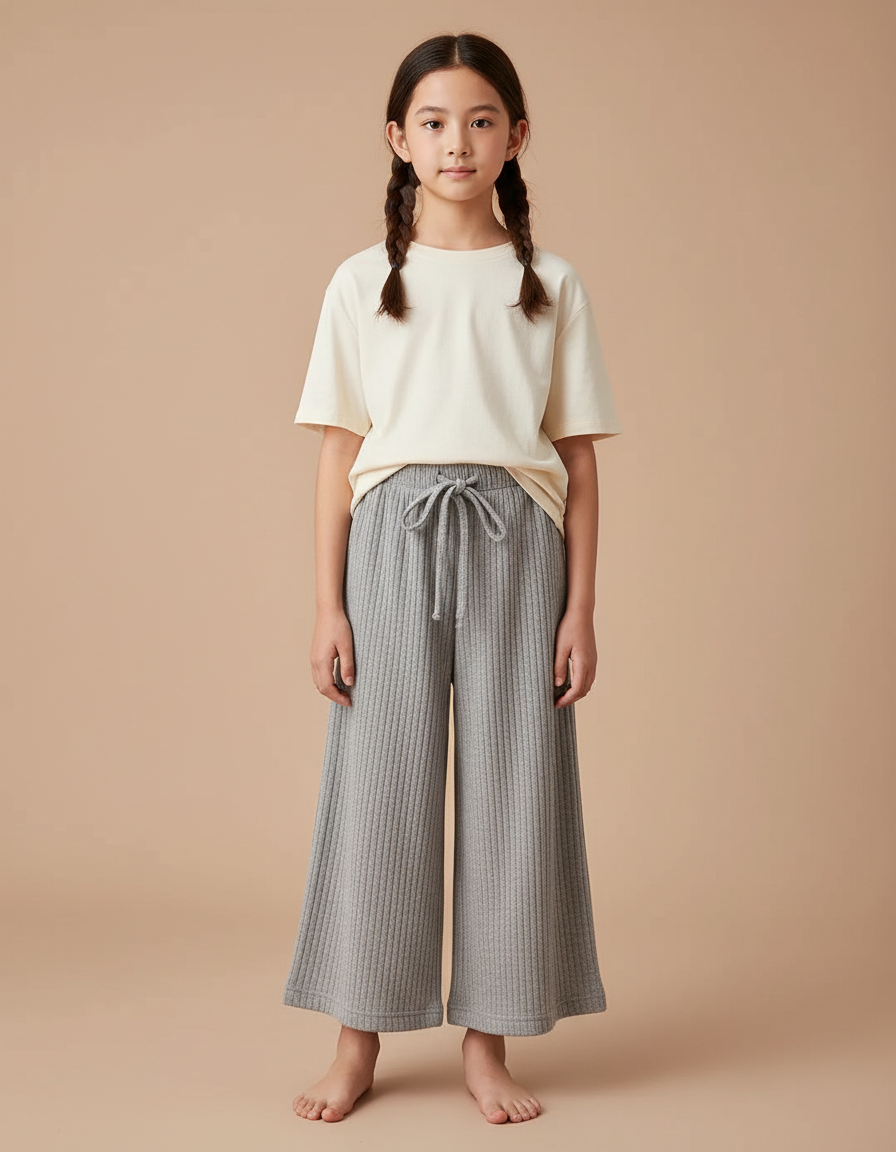 Pantalon Chinois Gris Côtelé Large Ample Enfant - Maille