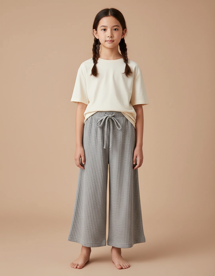 Pantalon Chinois Gris Côtelé Large Ample Enfant - Maille