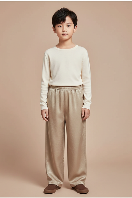 Pantalon Chinois Satiné Ample Fluide Doré Enfant