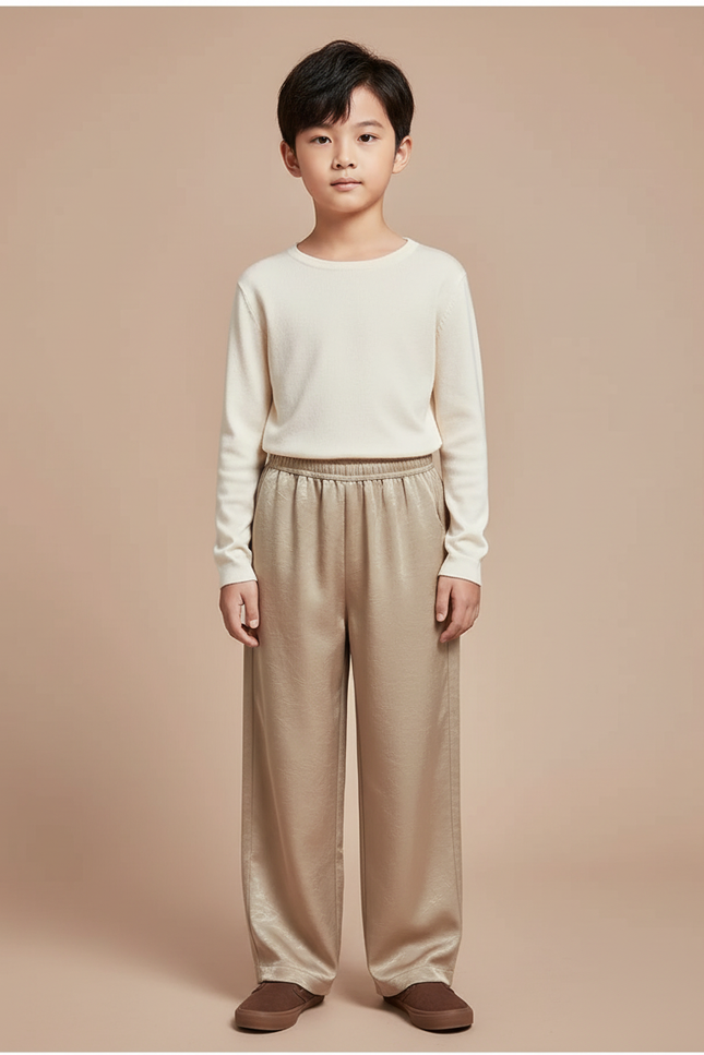 Pantalon Chinois Satiné Ample Fluide Doré Enfant