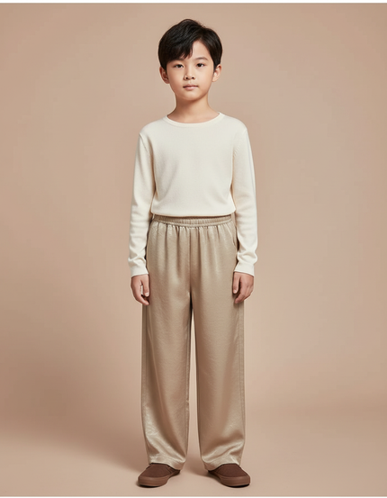 Pantalon Chinois Satiné Ample Fluide Doré Enfant