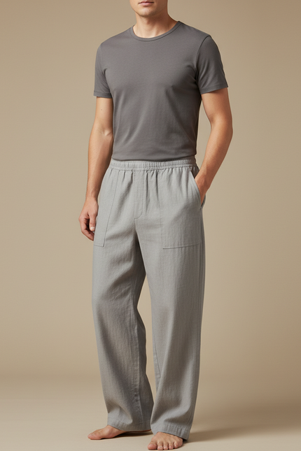 Pantalon Chinois Gris Clair Ample Coton Décontracté Homme