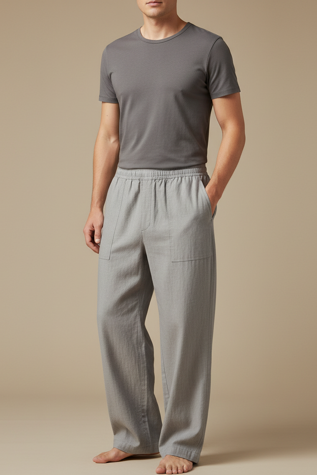 Pantalon Chinois Gris Clair Ample Coton Décontracté Homme